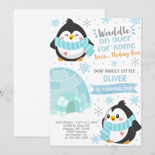 Winterpinguïns verjaardagsuitnodiging. kaart (Voorkant / Achterkant)