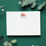 Winterpioen gepersonaliseerde briefpapier Kaart Notitiekaartje<br><div class="desc">Onze chique gepersonaliseerde briefpapier platte kaarten zijn voorzien van een spray van vakantie rode pioenbloemen en weelderige groene bladeren in elegante waterverf,  met jouw naam of keuze van personalisatie eronder in moderne sans-serif letters. Kaarten keren terug naar een subtiel gestippeld diamantpatroon in rich holiday hunter green.</div>
