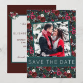 Winterpioenen Groene Bourgogne Kerstfoto Save The Date (Voorkant / Achterkant)