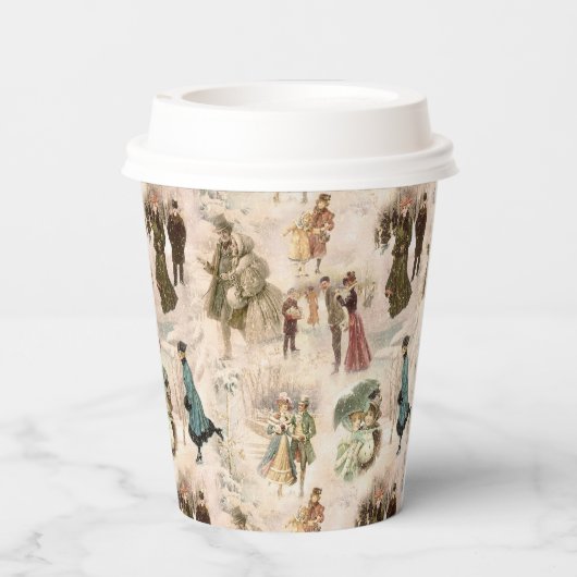  winterplezier sneeuwscènes papieren bekers (Achterkant)