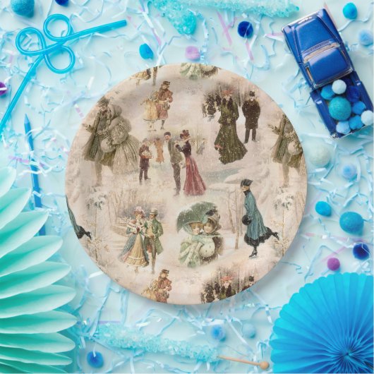 winterplezier sneeuwscènes papieren bordje (Feest)