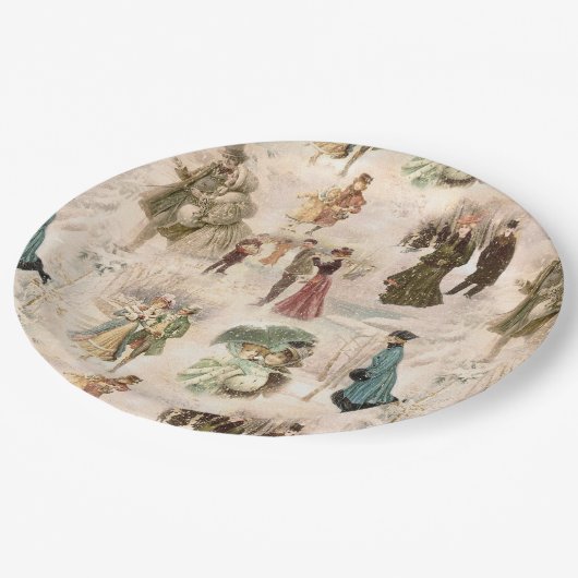 winterplezier sneeuwscènes papieren bordje (Gekanteld)