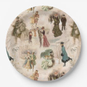 winterplezier sneeuwscènes papieren bordje (Voorkant)