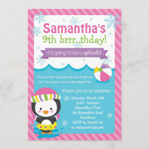Winterpooluitnodiging / Winterpool Birthday Kaart