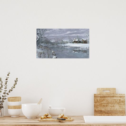 Winterposter aan het meer poster (Keuken)