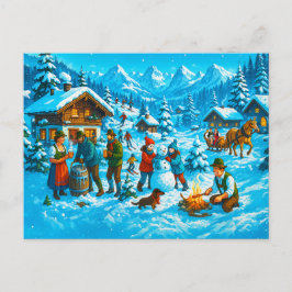 Winterpret in Alpendorp Feestdagenkaart