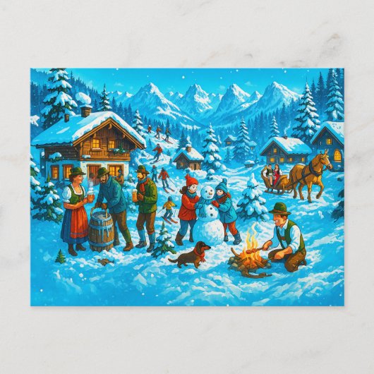 Winterpret in Alpendorp Feestdagenkaart (Voorkant)
