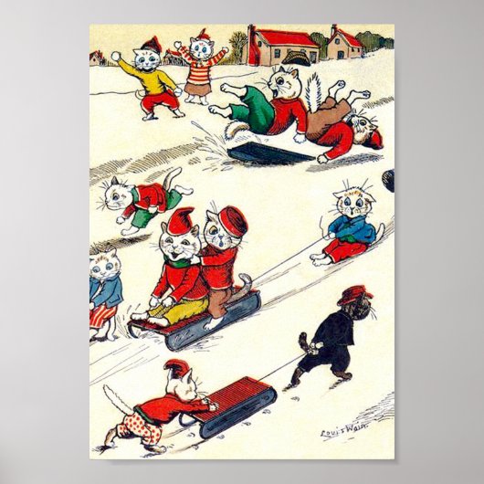 Winterpret in het Land van de Katten, Louis Wain Poster (Voorkant)