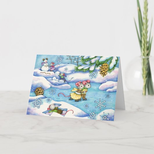 Winterpret - leuke muis kunstkaart kaart (Voorkant)