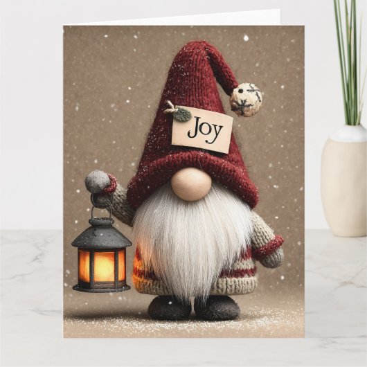 WINTERPRET: Lieflijke Gebreide Kerstkabouter Kaart (Voorkant)