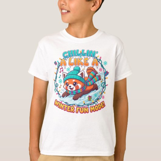 Winterpretmode Rood Panda T-shirt (Voorkant)