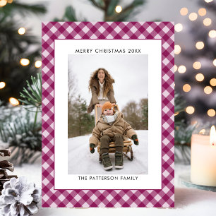 Winterpruim Wijn Gingham Geruit Foto Kerstmis Feestdagenkaart