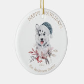 winterpuppy blije feestdagen foto keramisch ornament (Rechts)