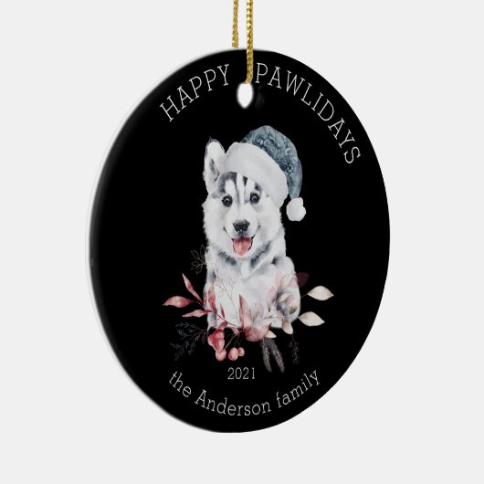 winterpuppy happy pawliday foto keramische oranje keramisch ornament (Rechts)