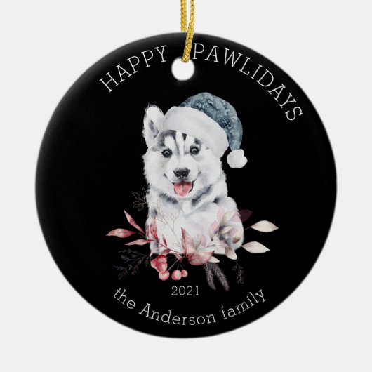 winterpuppy happy pawliday foto keramische oranje keramisch ornament (Voorkant)