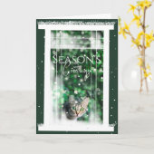 Winterraam met een Schattigee Cat Christmas Kaart (Gele Bloem)