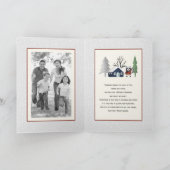 Winterracoon en bomen kerstfoto gevouwen feestdagen kaart (Binnen)