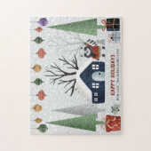 Winterracoon en bomen Prettige feestdagen Kerstmis Legpuzzel (Verticaal)