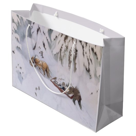 Winterreis door de sneeuw met Kerstmis Groot Cadeauzakje (Achterkant Gekanteld)