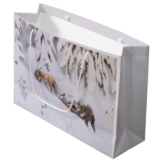 Winterreis door de sneeuw met Kerstmis Groot Cadeauzakje (Voorkant Gekanteld)