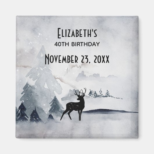 Winterren Rendier Landelijke Grijs Waterverf Verja Magneet (Voorkant)