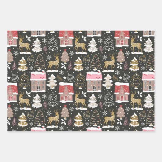 Winterrendehuizen - Traditionele kerstdagen Inpakpapier Vel (Voorkant 3)