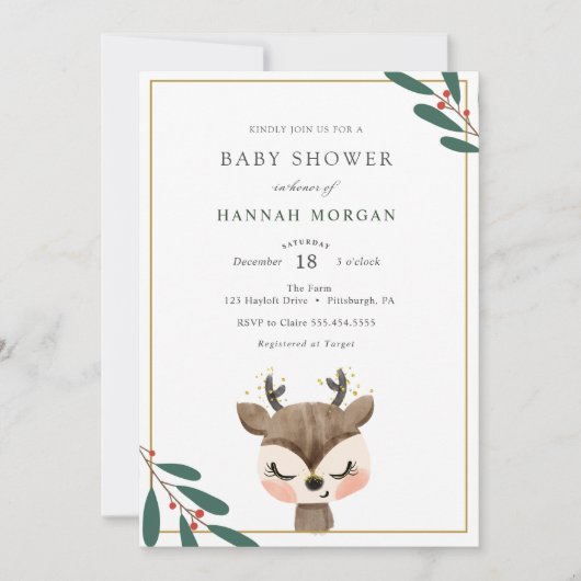 Winterrendier Baby shower uitnodiging (Voorkant)