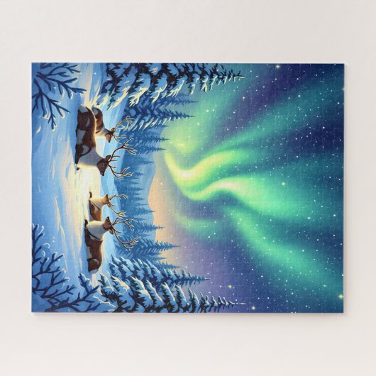 Winterrendier onder het noorderlicht legpuzzel (Horizontaal)