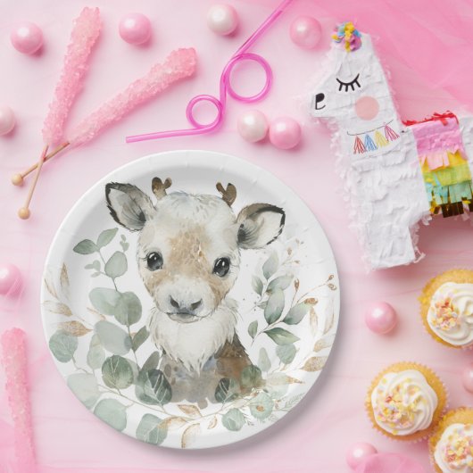 Winterrendieregelpartij Eucalyptus Gold Baby showe Papieren Bordje (Feest)