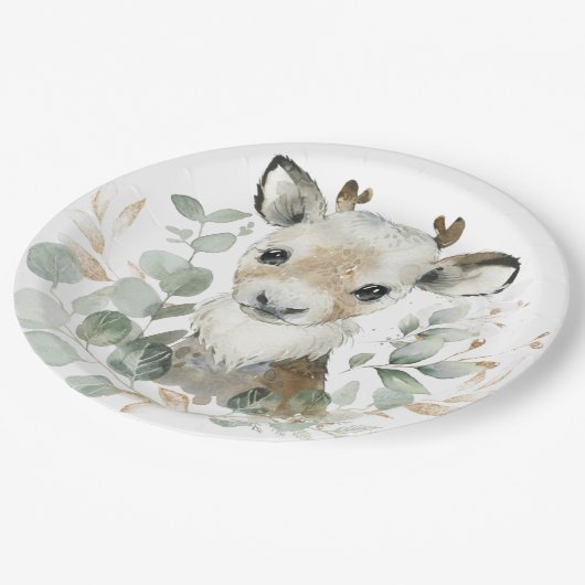 Winterrendieregelpartij Eucalyptus Gold Baby showe Papieren Bordje (Gekanteld)