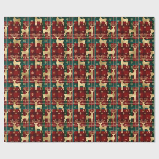 Winterrendieren en sneeuwvlokken Tartan & goudolie Cadeaupapier (Vlak)