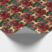 Winterrendieren en sneeuwvlokken Tartan & goudolie Cadeaupapier (Hoek)
