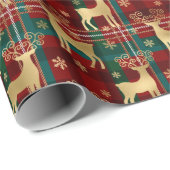 Winterrendieren en sneeuwvlokken Tartan & goudolie Cadeaupapier (Rol Hoek)