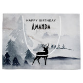 Winterrendierlijke Waterverf Birthday Groot Cadeauzakje (Voorkant)