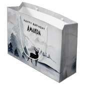 Winterrendierlijke Waterverf Birthday Groot Cadeauzakje (Achterkant Gekanteld)