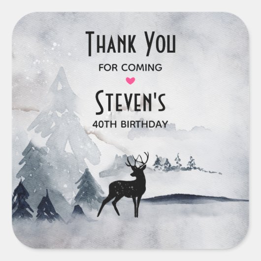 Winterrendierlijke Waterverf Birthday Vierkante Sticker (Voorkant)