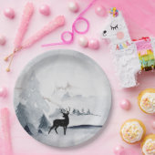 Winterrendierritme - Waterverf grijs Papieren Bordje (Feest)