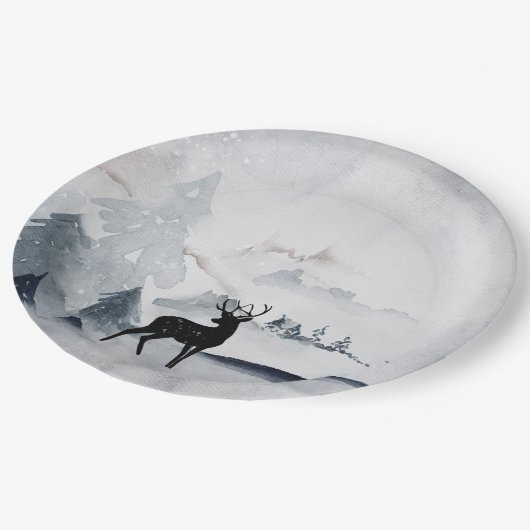 Winterrendierritme - Waterverf grijs Papieren Bordje (Gekanteld)