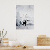 Winterrendierritme - Waterverf grijs Poster (Keuken)