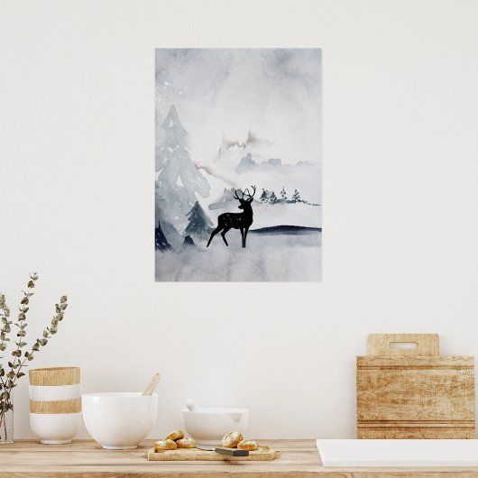 Winterrendierritme - Waterverf grijs Poster (Keuken)