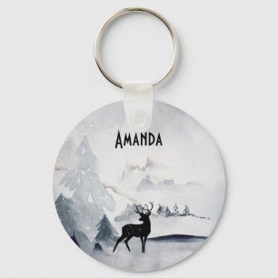 Winterrendierritme - Waterverf grijs Sleutelhanger