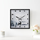 Winterrendierritme - Waterverf grijs Vierkante Klok (Huis)