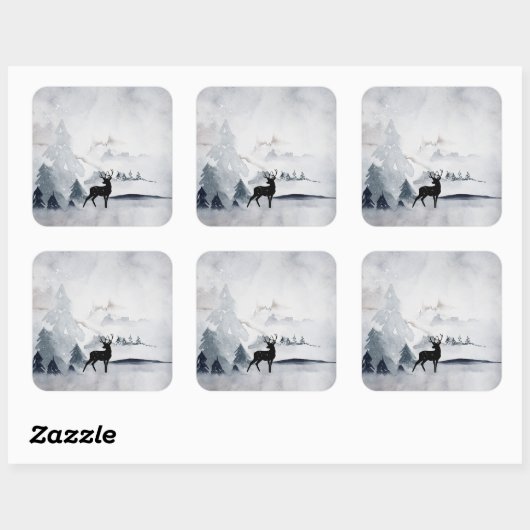 Winterrendierritme - Waterverf grijs Vierkante Sticker (Vel)