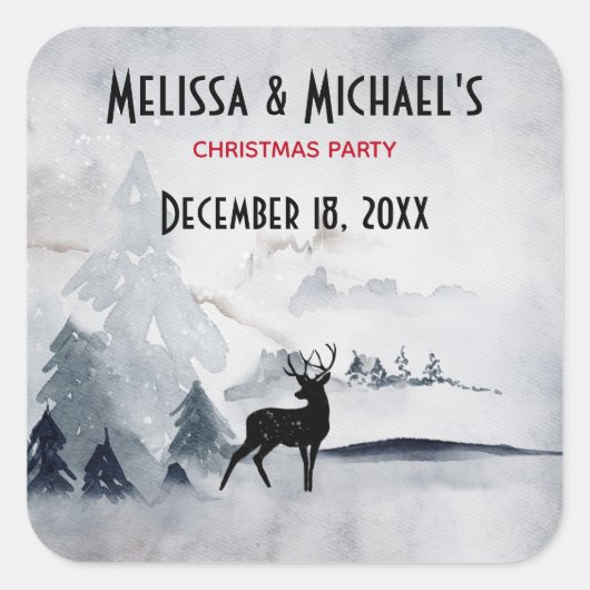 Winterrenrendierkerst met grijze Waterverf Vierkante Sticker (Voorkant)