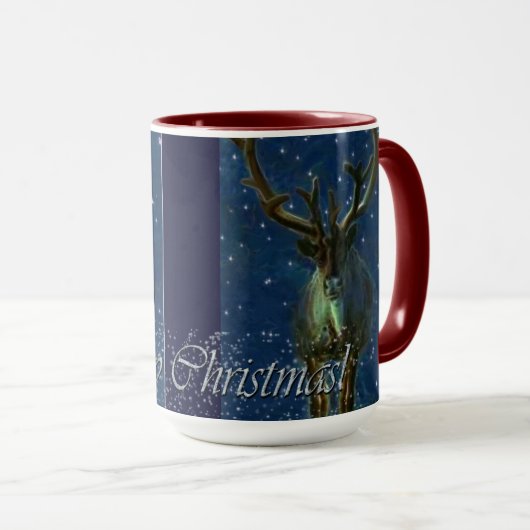 Winterrenrennier, sneeuw en vrolijk kerstontwerp mok (Voorkant rechts)