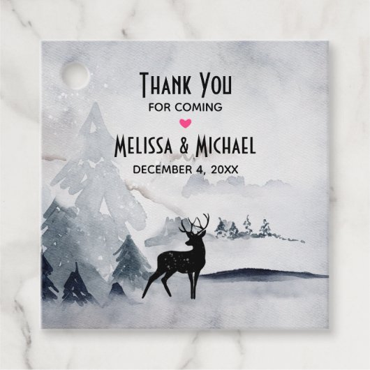 Winterrenrennistrische grijze Waterverf bruiloft Bedankjes Labels (Voorkant)