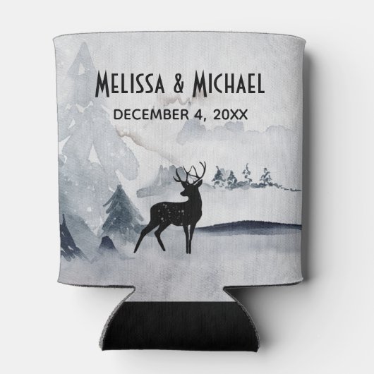 Winterrenrennistrische grijze Waterverf bruiloft Blikjeskoeler (Achterkant)