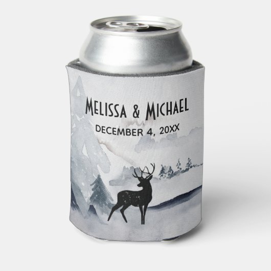 Winterrenrennistrische grijze Waterverf bruiloft Blikjeskoeler (Blikje Achterkant)