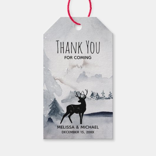 Winterrenrennistrische grijze Waterverf bruiloft Cadeaulabel (Voorkant)