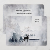 Winterrenrennistrische grijze Waterverf bruiloft Kaart (Voorkant / Achterkant)